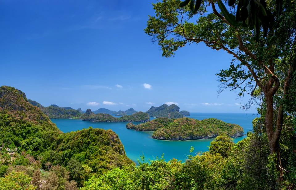 Forested islands and turquoise sea at Ang Thong National Marine Park